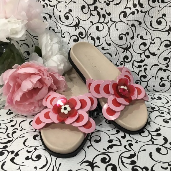 Zara Shoes - Zara Trafaluc Pink And Red floral Sandals